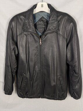 Vintage Preston & York Men's M Black Lambskin Leather Bomber Jacket Quiet Luxury